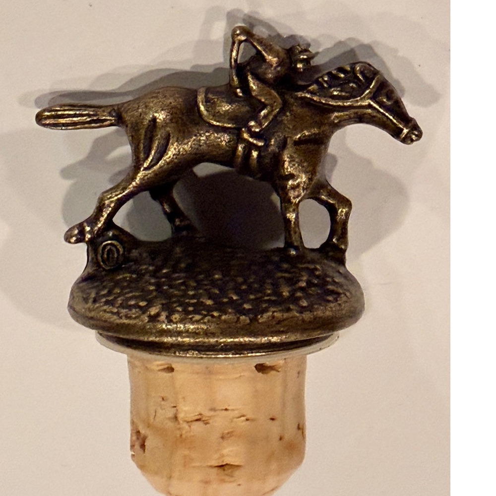 Blantons Bourbon Bottle Stopper Horse and Jockey Letter O Collectible Gold Tone
